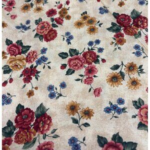 Cranston Print Works Cotton Floral Fabric 1/2 yard Beige Multicolor Roses Daisie